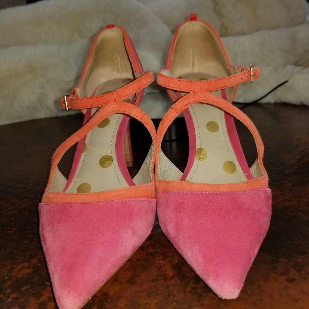 EUC BODEN Pink and orange velvet stiletto heels size 7